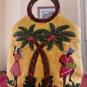 Isabella Fiore Yellow Tote with Palm Tree Design